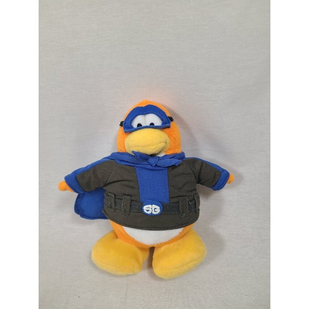 Disney Club Penguin SG Sam Shadow Guy Orange Superhero Mask Blue Cape 7" Plush